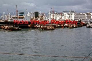 Vtg Slide 1970 Hong Kong Victoria Harbor Junks In Port With Cargo V93