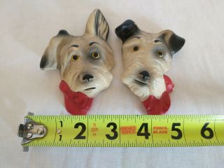 Set Of 2 Small Vintage Scottie Dog With Red Bow Tie Chalkware Wall Plaque