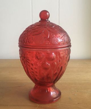Vintage Avon Red Glass Lidded Jar