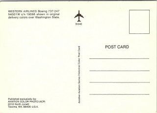 Postcard Western Airlines Boeing 737 - 247 Airplane Vintage 4 " X6 " O3