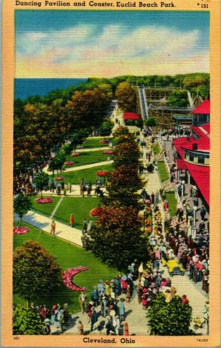 Vtg Linen Postcard Cleveland Ohio Oh Euclid Beach Park Dancing Pavilion Coaster
