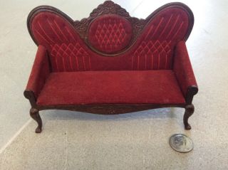 Concord Miniatures Vintage Red Velvet Victorian Sofa 1:12