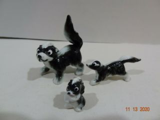 3 Vintage Miniature Mini Bone China Skunk Skunks Family Figure Porcelain Animal