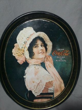 Vintage 1972 Drink Coca - Cola Advertising Metal Oval Serving Tray 1914 Betty Girl