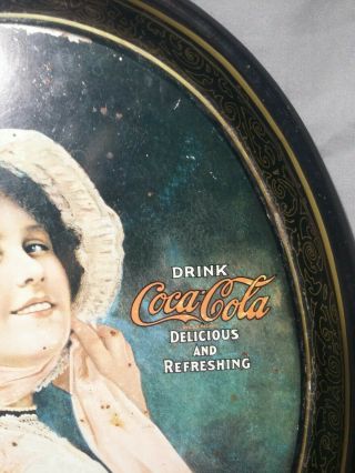 VINTAGE 1972 DRINK COCA - COLA ADVERTISING METAL Oval SERVING TRAY 1914 Betty Girl 3