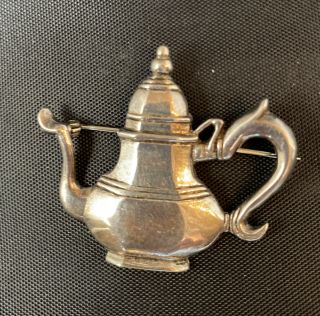 Vintage Teapot Coffee Pot H&h Hand & Hammer Dematteo Sterling Silver Pin Brooch