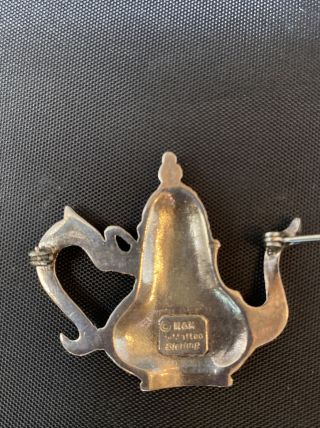 Vintage TEAPOT Coffee POT H&H Hand & Hammer DeMatteo Sterling Silver Pin Brooch 2