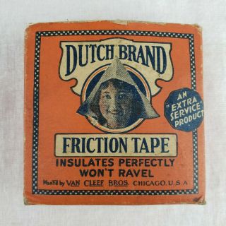Vintage Dutch Brand Friction Tape Advertising Box Van Cleef Bros Chicago Usa
