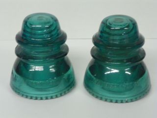 2 Vintage Teal Aqua Blue Green Hemingray 42 Glass Insulators
