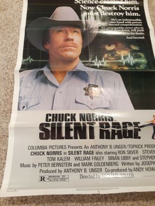 Silent Rage Chuck Norris Movie Poster 1982 One Sheet Folded 27”x 41 "
