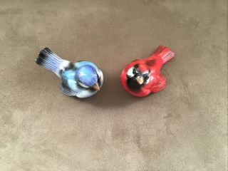 2 Vintage Goebel W.  Germany Red & Blue Birds Porcelain Figurines Cv72 & Cv73