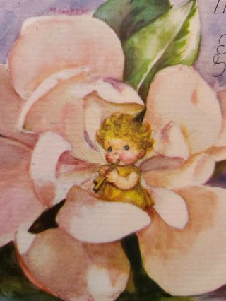 Vtg Rust Craft Easter Greeting Card Angel Fairy Pixie Magnolia Flower 1940s