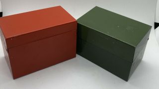 Vintage Red And Green Metal Index Card File Recipe Boxes For 3 X 5