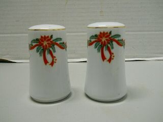 Vintage Christmas Poinsettia Salt And Pepper Shakers Porcelain Fine Bone China