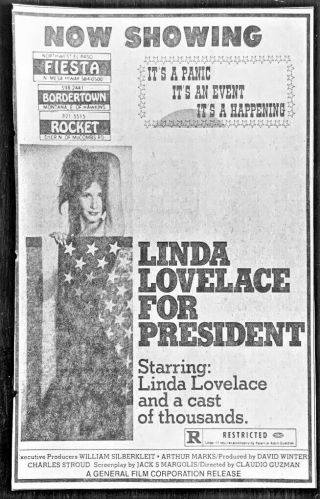 1975 Movie Ad - " Linda Lovelace For President " -