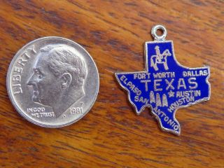Vintage Silver Texas State Map Dallas Austin Houston San Antonio Enamel Charm