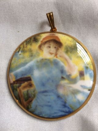 Crown Staffordshire Porcelain Pendant Costume Jewellery Vintage Item,  5cm Across