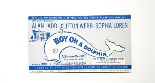 Vintage 20th Century Fox Movie Promo 16 - Boy On A Dolphin Ticket Alan Ladd