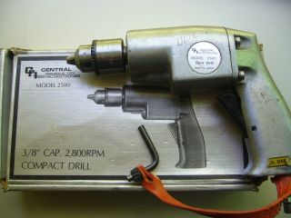 Central 2800 Rpm Pneumatic Air Drill Aircraft Tool 3/8 " Vintage Collectible