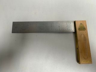 Vintage Stanley Eagle Wood Brass Carpenters Woodworking Square (a5)