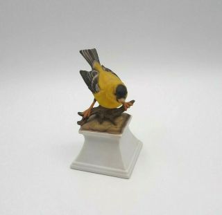 Vintage Yellow Bird On Tree Branch Porcelain Figurine Japan