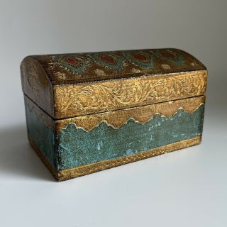 Vintage Italian Florentine Tole Italy Gold Wood Recipe Domed Box Storage