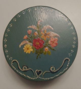 Vintage Round Shaker Style Wooden Box Hand Painted Flowers Art Folk Art Trinket