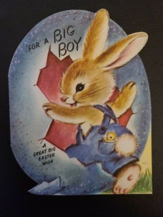 Vtg Rust Craft Easter Greeting Card M.  Cooper Bunny Rabbit Cracked Egg Big Boy