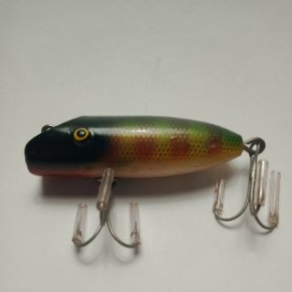 Vintage Wood Fishing Lure 2 - 1/2 " Top Water Perch Chugger Glass Eyes