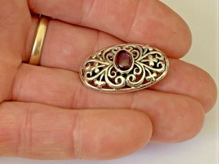 Vintage Solid Silver 925 Amethyst Pierced Open Work Pin Brooch Ladies Jewellery
