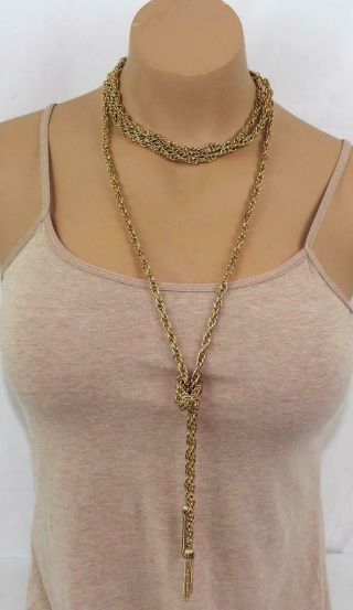 Vintage Gold Tone Chain Lariat Rope Necklace & Multi Strand Choker