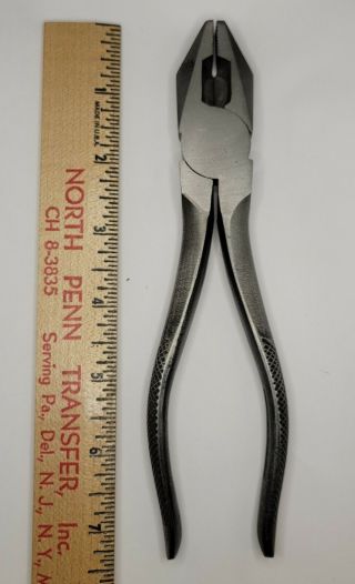 Vintage Usa Made 7.  5 " Lineman Pliers With Knurled Grips