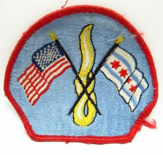 Vintage Patch - Arm Badge - Chicago Fire Department - Crossed Flags With Flame