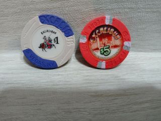 2 Vtg.  $1 & $5 Casino Chips Excalibur Las Vegas,  Nevada