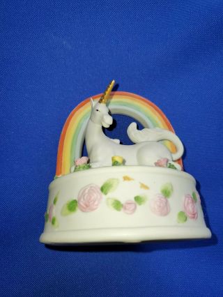 Enesco Unicorn Music Box Over The Rainbow Bisque Vintage Collectible Figurine