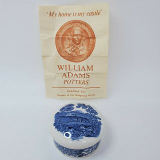 Vintage Adams Potters Real English Ironstone Trinket Box English Blue White