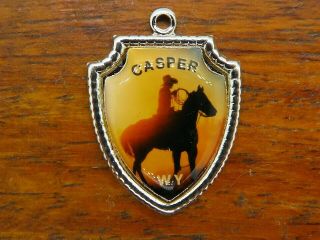 Vintage Sterling Silver Casper Wyoming Cowboy Horse Travel Shield Charm E42