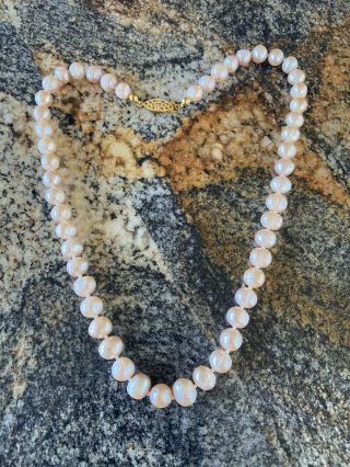 Vintage Light Pink / Blush Freshwater Pearl 7 - 8mm Knotted Strand Necklace