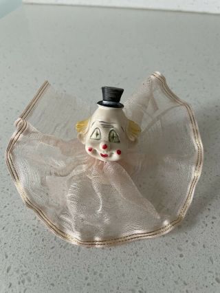 Vintage Norleans Clown Head Figurine With Large Net Collar - Hand Made In Italy