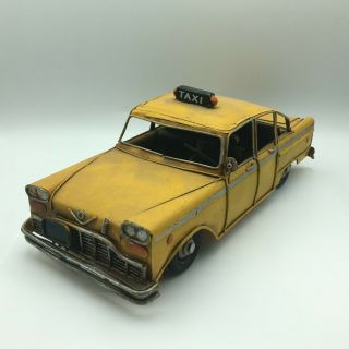 Vintage Antique Yellow Taxi Cab Metal Car Pressed Steel