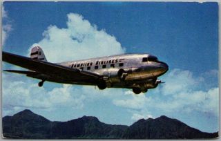 Vintage Hawaiian Airlines Aviation Advertising Postcard Transcolor Chrome C1950s