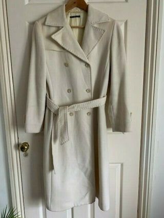 Sisley Vintage Wool Blend Ivory Trench Coat Worn And Could Do With A Dry