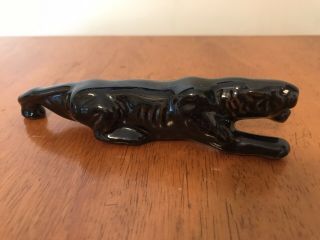 Vintage Mid Century Stalking Black Panther - Jaguar Miniature Ceramic Statue5 - 1/4 "