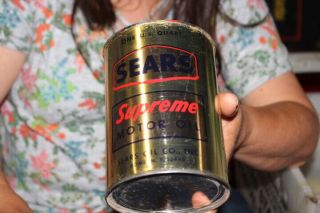 Vintage Sears Supreme Motor Oil 1 Quart Metal Can Gas Station Sign