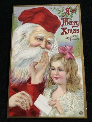 Vintage Whispering Santa Claus Promise Postcard Merry Christmas Embossed
