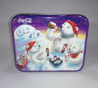 Vtg Coca Cola Coke Polar Bears Special Edition Uno Card Game Tin 1998 Complete