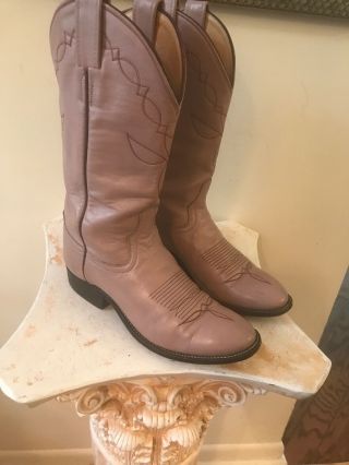 Vtg Laramie Hand Made Women 6 Leather Pink Mauve Western Cowboys Boots Usa