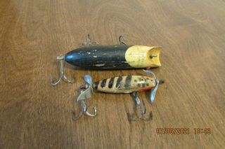 2 Vintage Wood Fishing Lures South Bend Bass - Oreno Eger Bait Cono