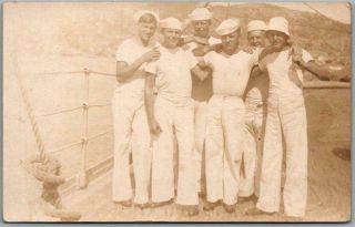 Vintage Rppc Real Photo Postcard U.  S.  Navy Young Sailors On Ship C1910s
