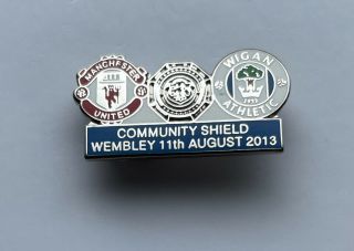 Vintage Retro Football Brooch Pin Man United V Wigan Community Shield 2013